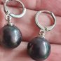 Vintage 1970-s Black Large Pearl Sterling Silver Necklace/Earrings Set in Box