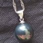 Vintage 1970-s Black Large Pearl Sterling Silver Necklace/Earrings Set in Box