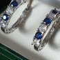Vintage 1990-s Sapphires and Zircons 925 Sterling Silver Hoop Earrings