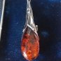 Antique Vintage 1940-s Sterling Silver Large Cognac Amber Pendant on Chain.