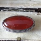 Antique Vintage 1930-s Carnelian Sterling Silver Pin Brooch -Heavy and Beautiful