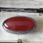 Antique Vintage 1930-s Carnelian Sterling Silver Pin Brooch -Heavy and Beautiful