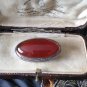 Antique Vintage 1930-s Carnelian Sterling Silver Pin Brooch -Heavy and Beautiful