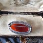 Antique Vintage 1930-s Carnelian Sterling Silver Pin Brooch -Heavy and Beautiful