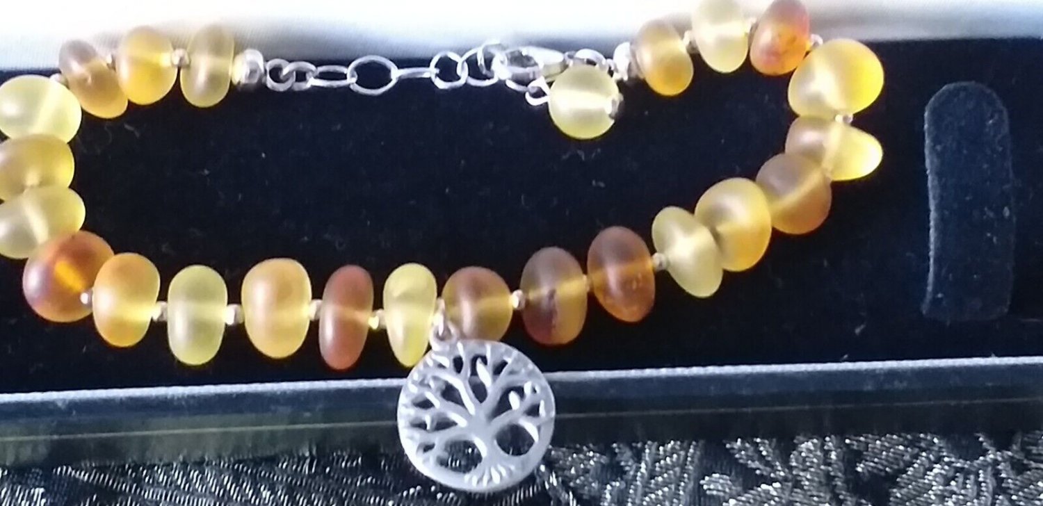 Vintage 1990-s Celtic Sterling Silver Amber Tree of Life Bracelet - Beautiful!