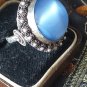 Antique Vintage 1920-s Large Very Heavy Blue Quartz Silver Ring Size US 6, UK M