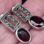 Vintage 1970-s Ruby and Marcasite Sterling Silver Earrings