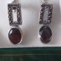 Vintage 1970-s Ruby and Marcasite Sterling Silver Earrings