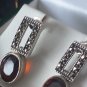 Vintage 1970-s Ruby and Marcasite Sterling Silver Earrings