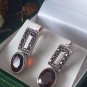 Vintage 1970-s Ruby and Marcasite Sterling Silver Earrings