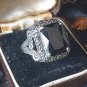 Antique Vintage 1940-s Silver Black Onyx Massive Signet Ring  Size US 9, UK Q