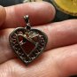 Antique Vintage Victorian Ruby Silver and 9CT Gold Heart Pendant on Modern Chain