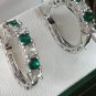 Vintage 1990-s Emeralds and Zircons 925 Sterling Silver Hoop Earrings