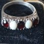 Antique Vintage Victorian 1890-s Ruby and Opal Silver Ring Size UK P, US 7 1/2
