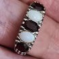 Antique Vintage Victorian 1890-s Ruby and Opal Silver Ring  Size UK P, US 7 1/2