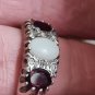 Antique Vintage Victorian 1890-s Ruby and Milky Opal Silver Ring UK P, US 7 1/2