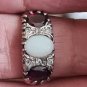Antique Vintage Victorian 1890-s Ruby and Milky Opal Silver Ring UK P, US 7 1/2