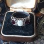 Antique Vintage Victorian 1890-s Ruby and Milky Opal Silver Ring UK P, US 7 1/2