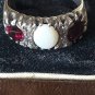 Antique Vintage Victorian 1890-s Ruby and Milky Opal Silver Ring UK P, US 7 1/2