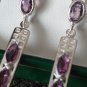 Vintage 1990-s Natural Amethyst Sterling Silver Drop Earrings Beautiful Design!