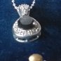 Vintage 1960-s Sterling Silver Black Onyx & Zircons Pendant on Chain.