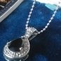 Vintage 1960-s Sterling Silver Black Onyx & Zircons Pendant on Chain.