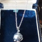 Vintage 1970-s 925 Sterling Silver Large Black Pearl Pendant / 18 inch Chain