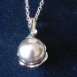 Vintage 1970-s 925 Sterling Silver Large Black Pearl Pendant / 18 inch Chain