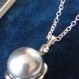 Vintage 1970-s 925 Sterling Silver Large Black Pearl Pendant / 18 inch Chain