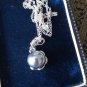 Vintage 1970-s 925 Sterling Silver Large Black Pearl Pendant / 18 inch Chain