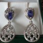 Vintage 1980-s Sapphire Sterling Silver Drop Earrings - Beautiful Design!