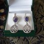 Vintage 1980-s Sapphire Sterling Silver Drop Earrings - Beautiful Design!