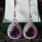Vintage 1990-s Large Amethyst and Zircons Sterling Silver Drop Earrings - Heavy