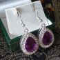 Vintage 1990-s Large Amethyst and Zircons Sterling Silver Drop Earrings - Heavy