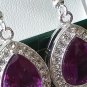 Vintage 1990-s Large Amethyst and Zircons Sterling Silver Drop Earrings - Heavy