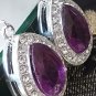 Vintage 1990-s Large Amethyst and Zircons Sterling Silver Drop Earrings - Heavy
