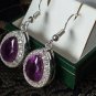 Vintage 1990-s Large Amethyst and Zircons Sterling Silver Drop Earrings - Heavy