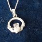 Vintage 1960-s Irish Celtic Claddagh Sterling Silver Pendant on 20 inch Chain.