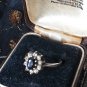 Antique Vintage 1930-s Black Sapphire Silver Ring Size UK M 1/2, US 6 1/2
