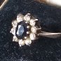 Antique Vintage 1930-s Black Sapphire Silver Ring Size UK M 1/2, US 6 1/2