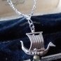 Vintage 1980-s 925 Sterling Silver Viking Ship Men Pendant on 18 inch Chain.