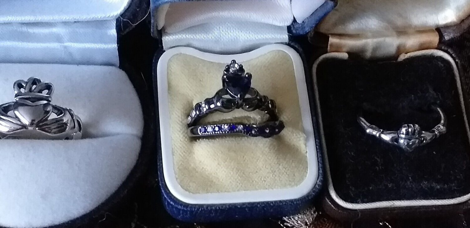 3 X Vintage 1990s Silver Plated Irish Celtic Claddagh Rings  Size US 7-8, UK O-Q