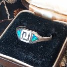 Vintage 1970-s Blue Opal 925 Sterling Silver Ring Size UK R 1/2, US 8 3/4
