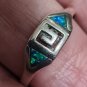 Vintage 1970-s Blue Opal 925 Sterling Silver Ring Size UK R 1/2, US 8 3/4