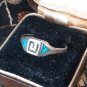 Vintage 1970-s Blue Opal 925 Sterling Silver Ring Size UK R 1/2, US 8 3/4