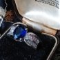 Vintage 1990-s 925 Sterling Silver Sapphire and CZ Ring Size UK P 1/2 ,US 7 3/4