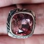Vintage 1990-s 925 Silver Fiorelli Large Pink Zircon Ring UK M 1/2 , US 6 1/2
