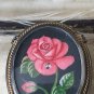 Antique Vintage 1940-s Rose Flower Hand Painted Silver 800 Brooch Hallmarked