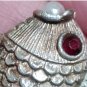 Vintage 1980-s 925 Sterling Silver Pearl/Ruby Fish Pendant on 18 inch Chain.