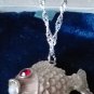Vintage 1980-s 925 Sterling Silver Pearl/Ruby Fish Pendant on 18 inch Chain.